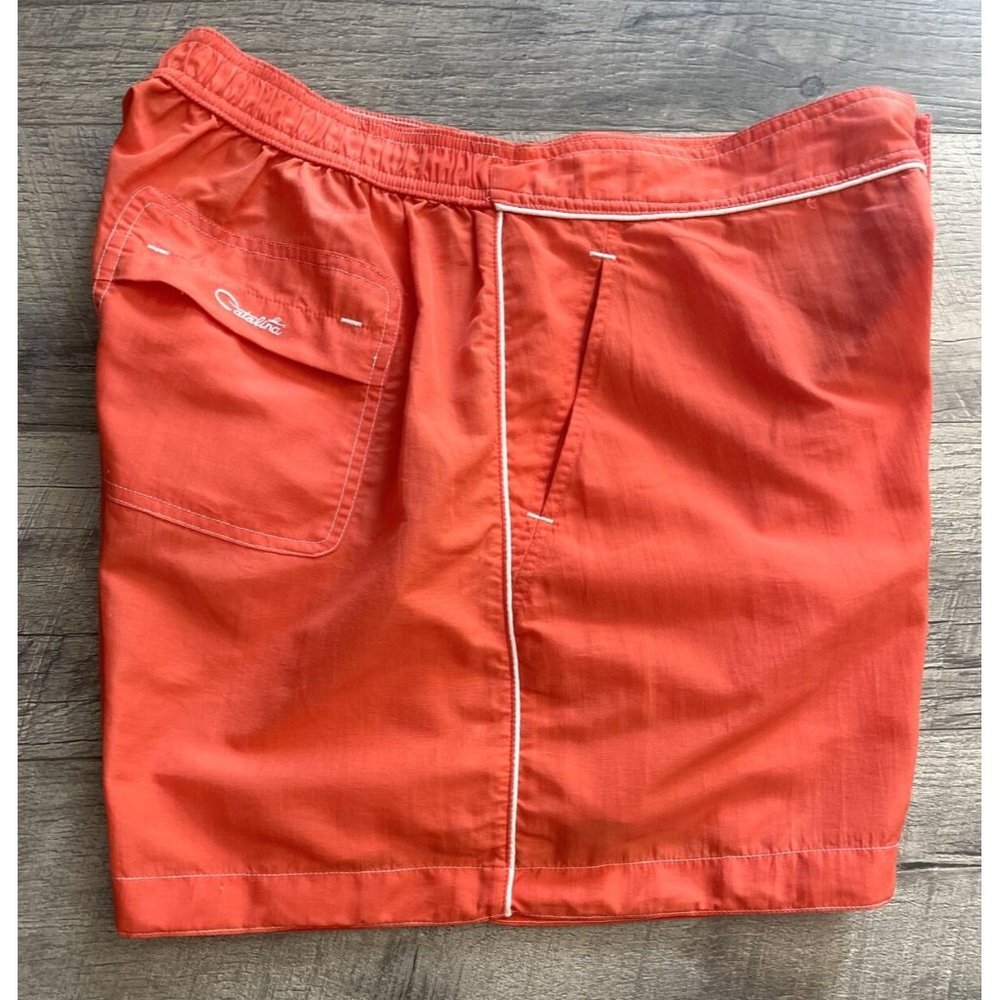 Catalina Swim Shorts Womens Large Orange Nylon Trunks Elastic Pockets Piping - Picture 4 of 14
